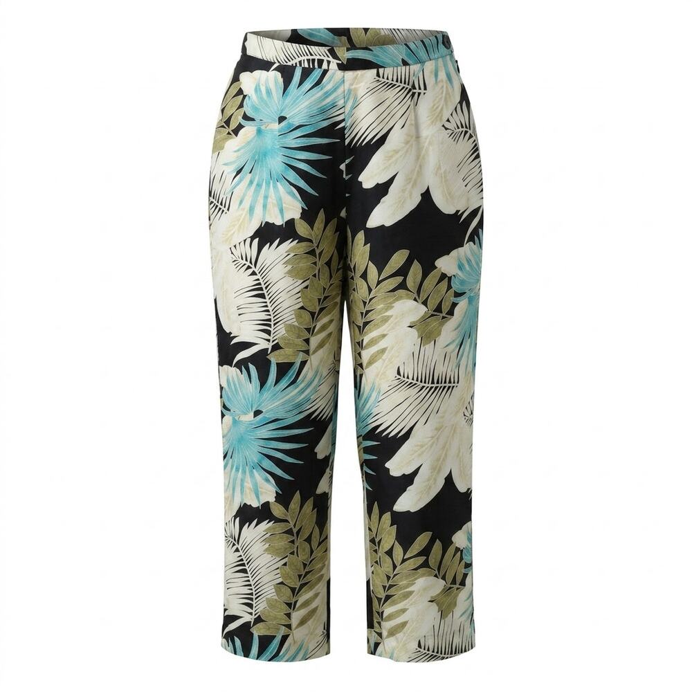 Silkland 100% Silk Straight Leg Lined Floral Pants Women Size 6
